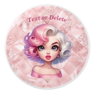 Bouton De Porte En Céramique Retro Glamor Girl Animée mignonne Cartoon Beauté