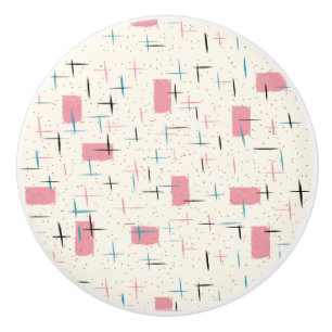 Bouton De Porte En Céramique Retro Motif atomique rose céramique tire