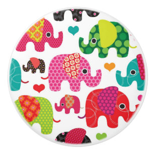 Bouton De Porte En Céramique rétro papier peint de motif d'enfants d'éléphan