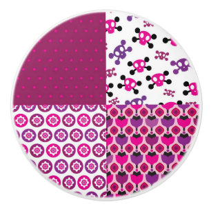 Bouton De Porte En Céramique Rétro point de polka de crâne de fleur