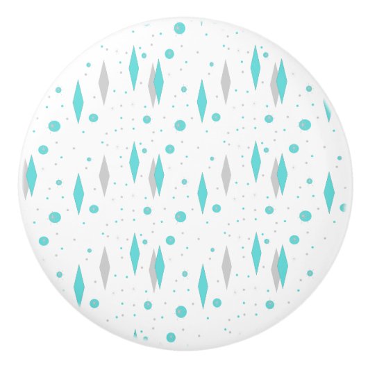 Bouton De Porte En Céramique Retro Turquoise Diamond & Starburst Ceramic Knob (Devant)