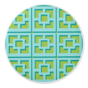 Bouton De Porte En Céramique Retro Turquoise et vert Trellis en céramique Trel