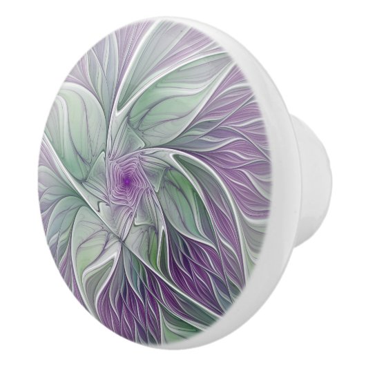 Bouton De Porte En Céramique Rêve de fleurs, Abstrait violet vert Fractal Art (Droite)