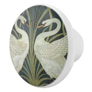Bouton De Porte En Céramique Reversible Vintage Walter Crane Swan Rush et Iris