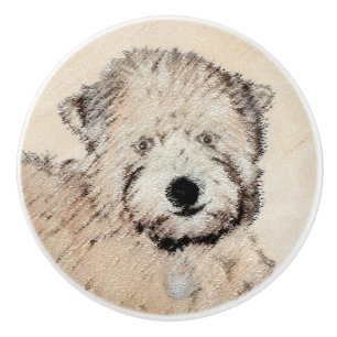 Bouton De Porte En Céramique Revêtu doux Roue Peinture Terrier Art original