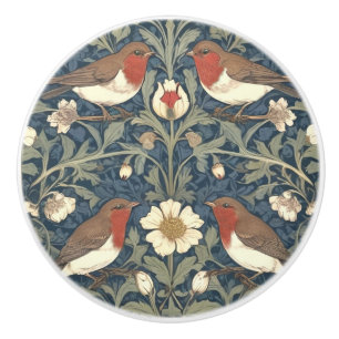 Bouton De Porte En Céramique Robin Red Breast Bird style William Morris Bird