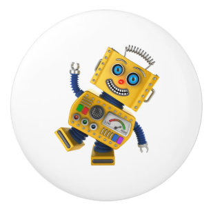 Bouton De Porte En Céramique Robot jaune maladroit de jouet