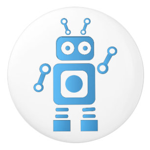 Bouton De Porte En Céramique Robot rétro bleu