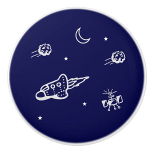 Bouton De Porte En Céramique Rocket in Outer Space sur Dark Blue Ceramic Knows