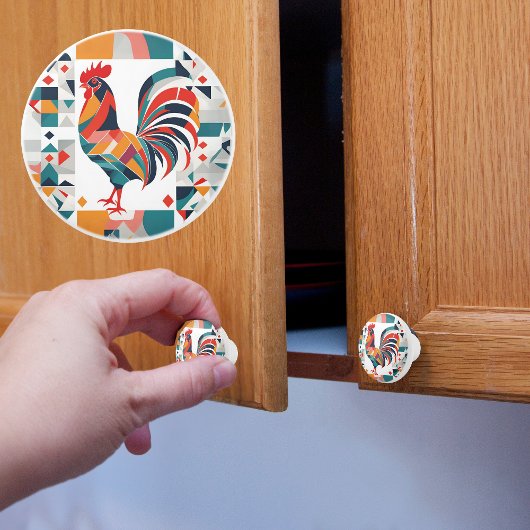 Bouton De Porte En Céramique Rooster Rétro