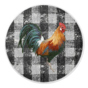Bouton De Porte En Céramique Rooster Russe Farmhouse Black White En vichy Check