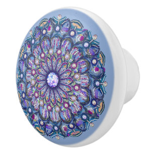 Bouton De Porte En Céramique rosace bleue