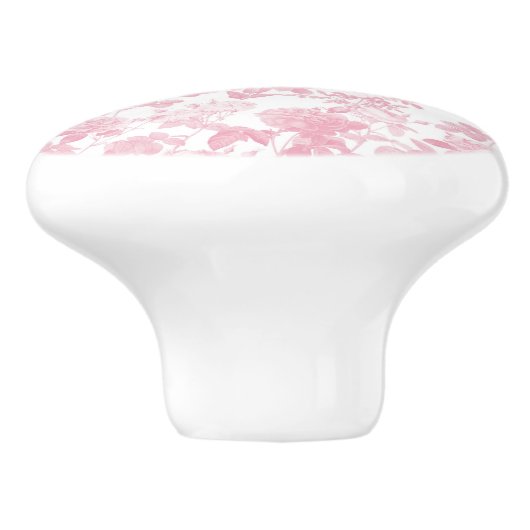 Bouton De Porte En Céramique Rose blanc rose Chinoiserie Motif (Côté)