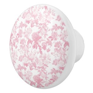 Bouton De Porte En Céramique Rose blanc rose Chinoiserie Motif