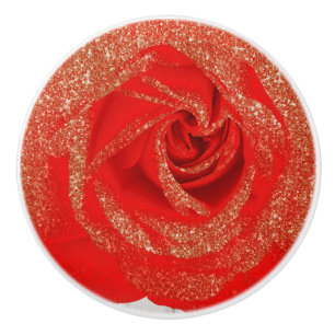 Bouton De Porte En Céramique Rose blanche en bois doré rouge pailleté shabby ch