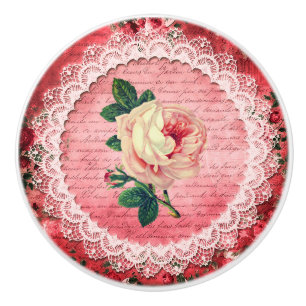 Bouton De Porte En Céramique Rose Bright Pink Lace Circle Assez Vintage