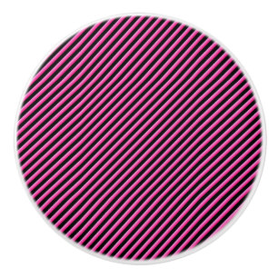 Bouton De Porte En Céramique Rose Chaud et Rayures Diagonales Noires