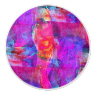 Bouton De Porte En Céramique Rose d'art, bleu, arrière - plan rouge de texture