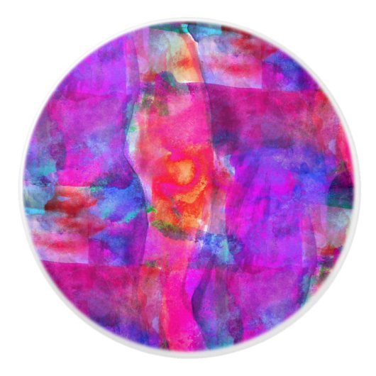 Bouton De Porte En Céramique Rose d'art, bleu, arrière - plan rouge de texture (Devant)