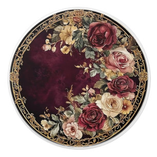 Bouton De Porte En Céramique Rose de Bourgogne Académie Sombre