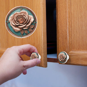 Bouton De Porte En Céramique Rose de cuivre et de turquoise