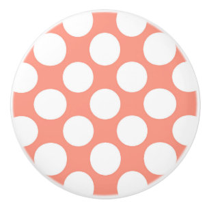 Bouton De Porte En Céramique Rose de grands rétros points - blanc et de corail