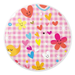 Bouton De Porte En Céramique rose de motif de bande dessinée d'amusement