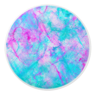 Bouton De Porte En Céramique Rose et bleu lavis de gouache sur fond de nuage de