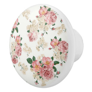 Bouton De Porte En Céramique Rose et crème Vintage Floral