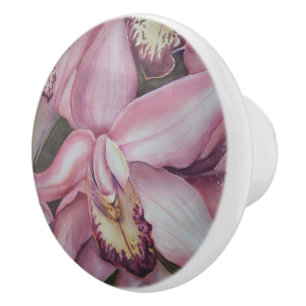 BOUTON DE PORTE EN CÉRAMIQUE ROSE ET POURPLE ORCHID CERAMIQUE EXOTIQUE KNOB