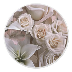 Bouton De Porte En Céramique Rose Florale Élégante Maison de Campagne Rustique