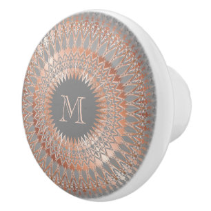 Bouton De Porte En Céramique Rose Gold Grey Moderne Mandala Initial