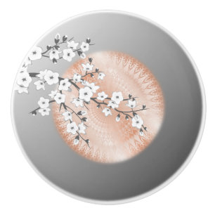 Bouton De Porte En Céramique Rose Gold Mandala Gris Cerise Blossom Floral