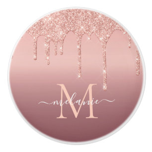 Bouton De Porte En Céramique Rose Gold Parties scintillant Lettre personnalisée