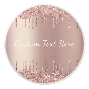 Bouton De Porte En Céramique Rose Gold Parties scintillant Nom de texte personn