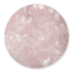 Bouton De Porte En Céramique Rose Gold Rose Botanique Feuilles De Palmier Tropi