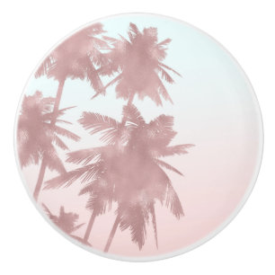 Bouton De Porte En Céramique Rose Gold Rose Pâle Palmiers Plage Ombrée Palmiers