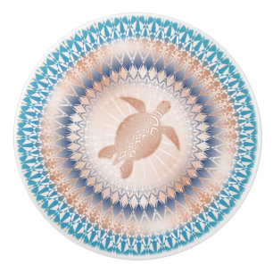 Bouton De Porte En Céramique Rose Gold Turquoise Tortue Mandala Nautique