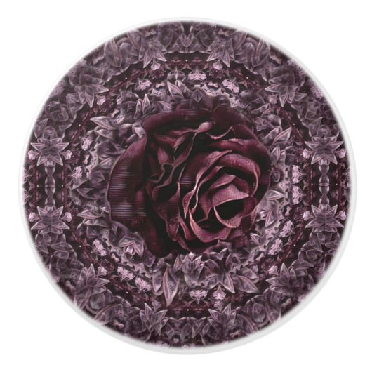 Bouton De Porte En Céramique Rose Mandala (Devant)