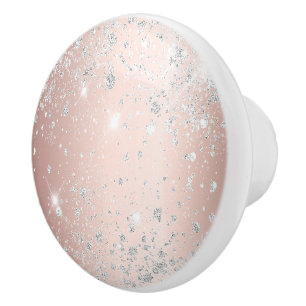 Bouton De Porte En Céramique Rose or argent parties scintillant poussière d'arg