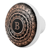 Bouton De Porte En Céramique Rose or noir floral Mandala Monogramme (Droite)