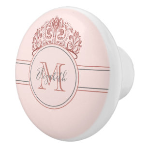 Bouton De Porte En Céramique Rose or tiara couronne rose monogramme nom