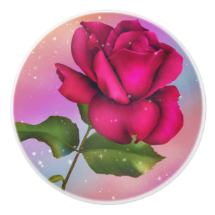 Bouton De Porte En Céramique Rose Pailleté Rose Arc-en-ciel Floral Pastel