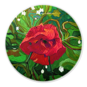 BOUTON DE PORTE EN CÉRAMIQUE ROSE ROUGE