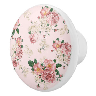 Bouton De Porte En Céramique Rose sur rose Vintage floral