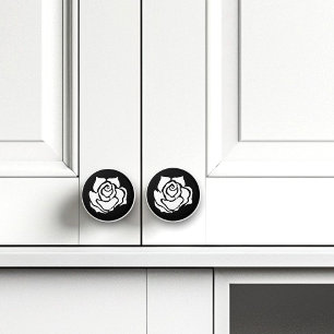 Bouton De Porte En Céramique Rose tribal noir blanc