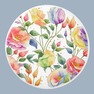 Bouton De Porte En Céramique Rose violet Botanique Roses floraux