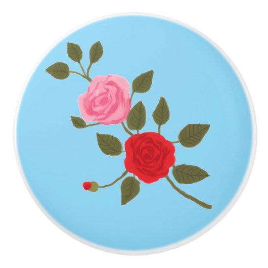 Bouton De Porte En Céramique Roses (Devant)