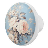Bouton De Porte En Céramique Roses blanches sur Arrière - plan bleu rustique (Droite)