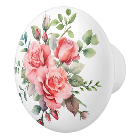 Bouton De Porte En Céramique Roses d'aquarelle rose romantique (Droite)